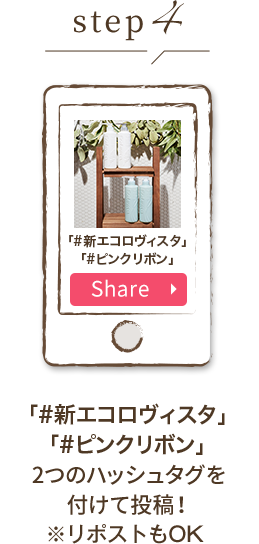 step4 「#新エコロヴィスタ」「#ピンクリボン」2つのハッシュタグを付けて投稿！※リポストもOK